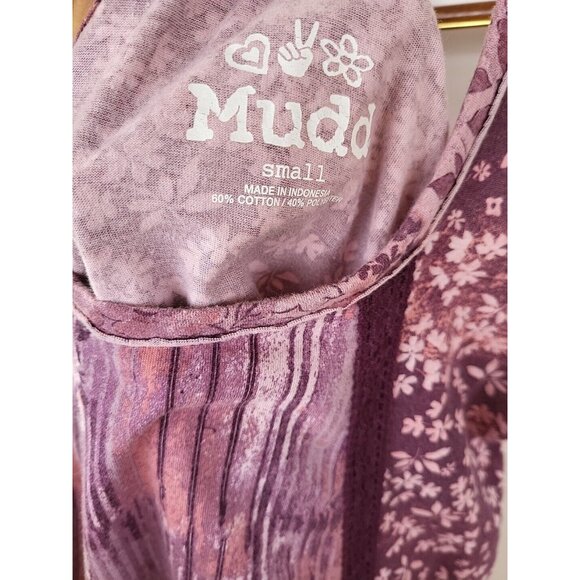 Small Mudd Boho Purples Pink Floral Print Lace Accent Back Sleeveless Tank Top - Picture 3 of 13